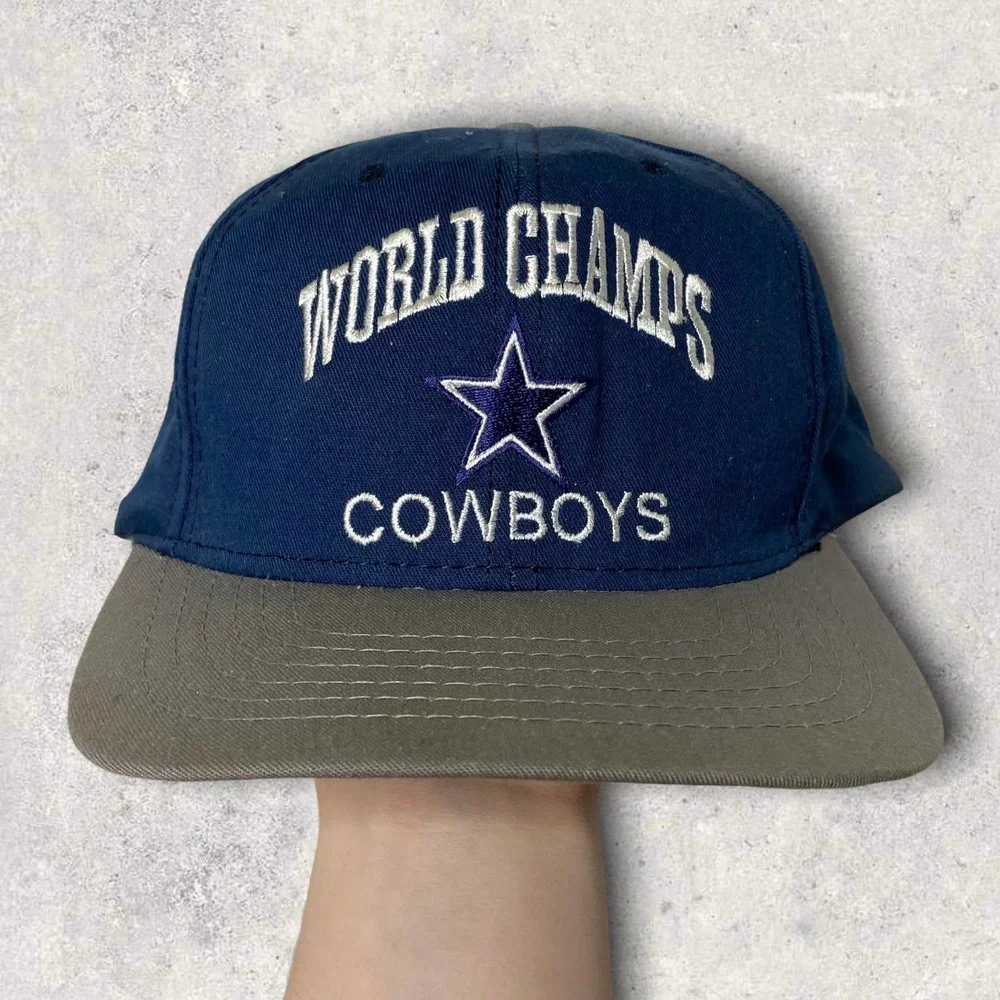 Vintage Cowboys Super Bowl Champions Snapback Hat Blue Made in USA 1990s